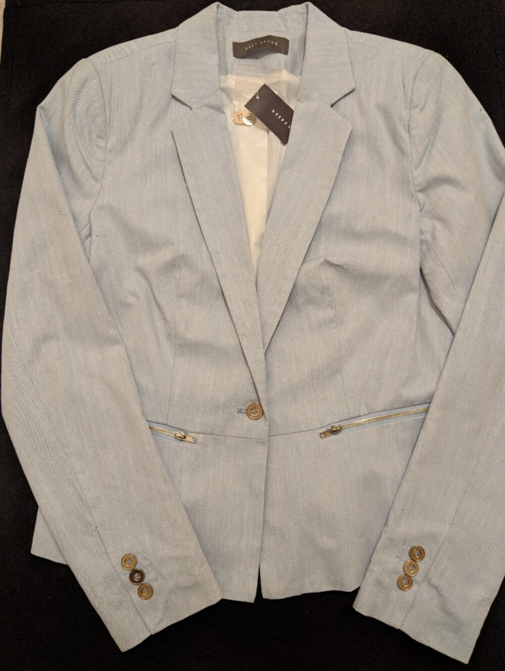 Light Blue Tailored Blazer with Zipper Pockets